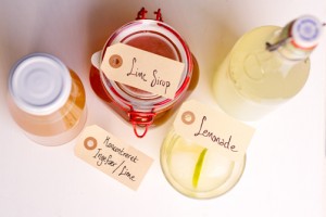 lemonade, limesirup og ingefær-limesaft